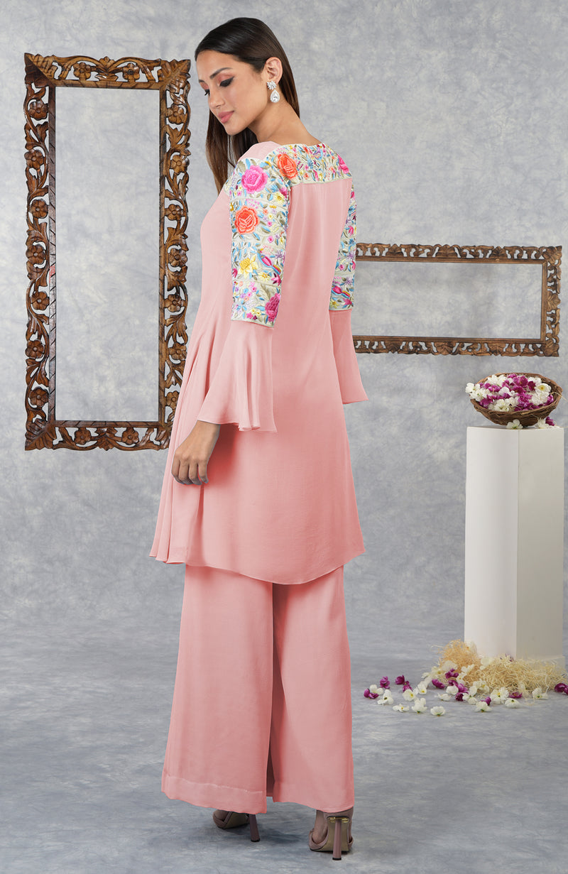 Impatiens Pink Parsi Gara Embroidered Kurta Set