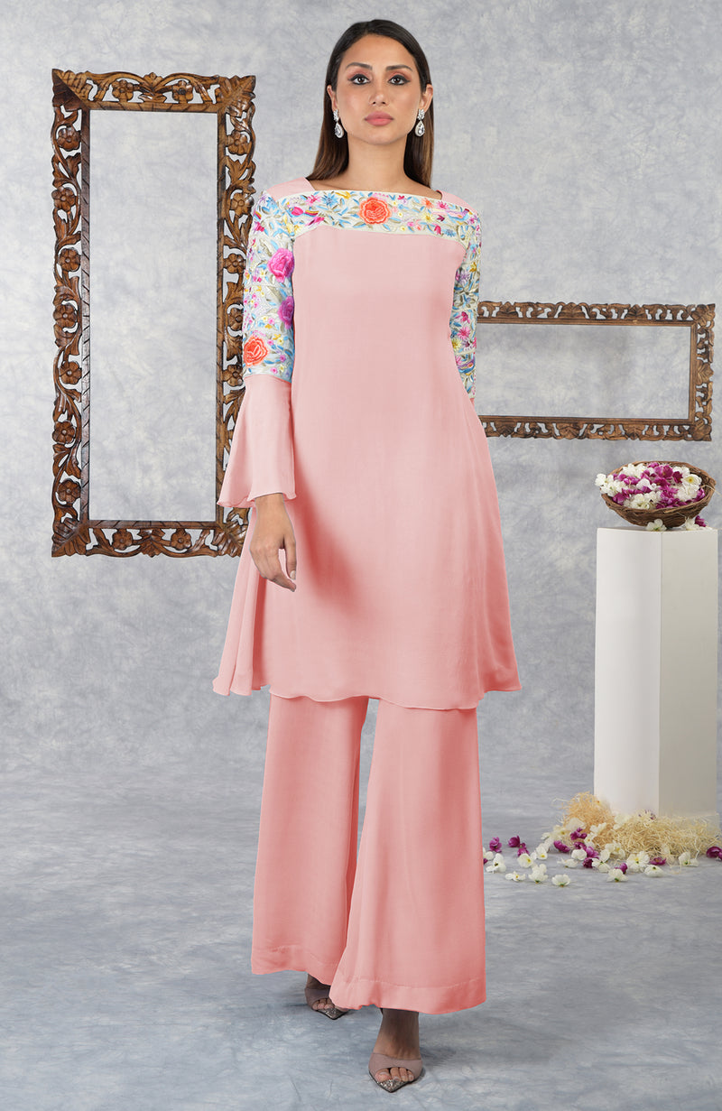 Impatiens Pink Parsi Gara Embroidered Kurta Set