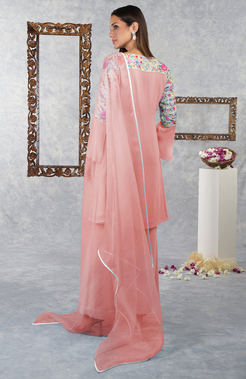 Impatiens Pink Parsi Gara Embroidered Kurta Set