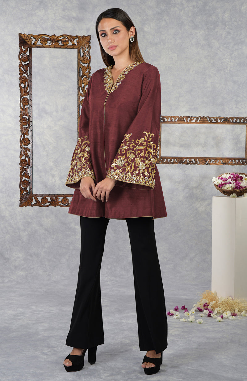 Mood Indigo Raw Silk Hand Embroidered Jacket