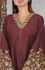 Pomegranate Raw Silk Hand Embroidered Jacket