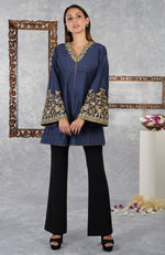 Mood Indigo Raw Silk Hand Embroidered Jacket