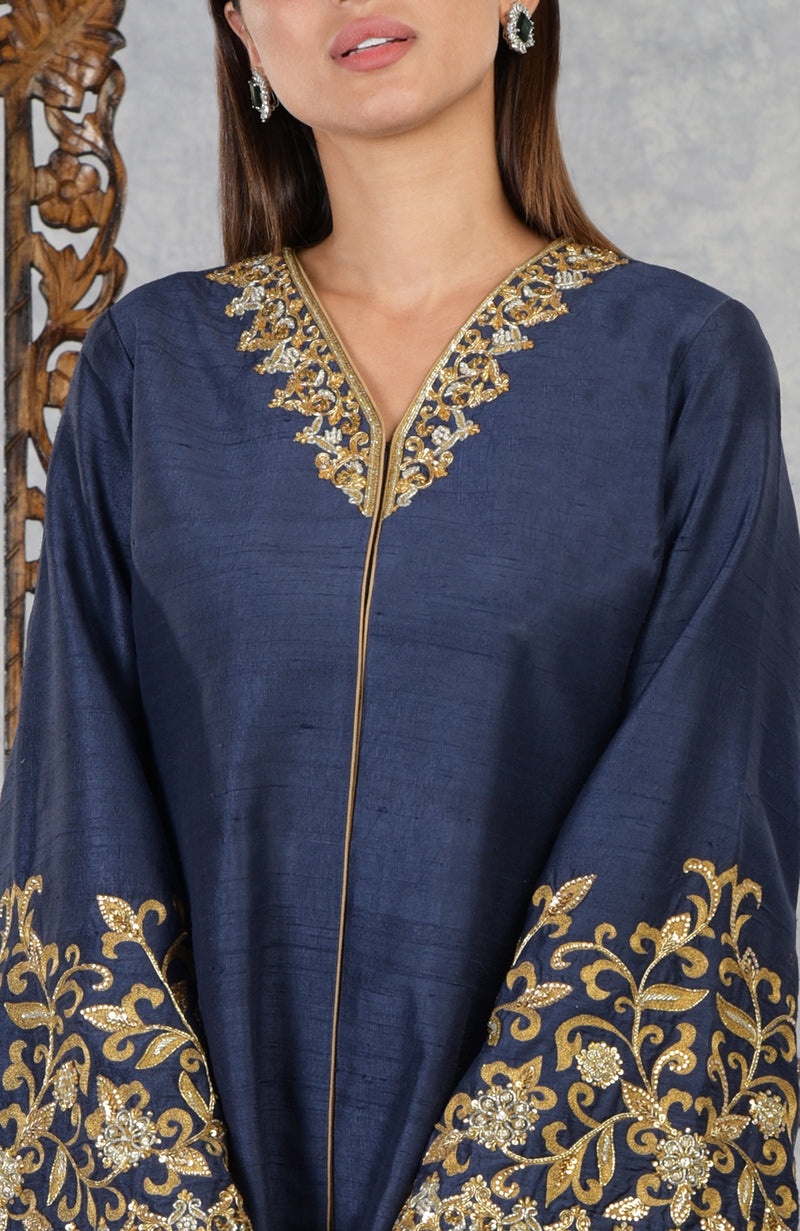 Mood Indigo Raw Silk Hand Embroidered Jacket