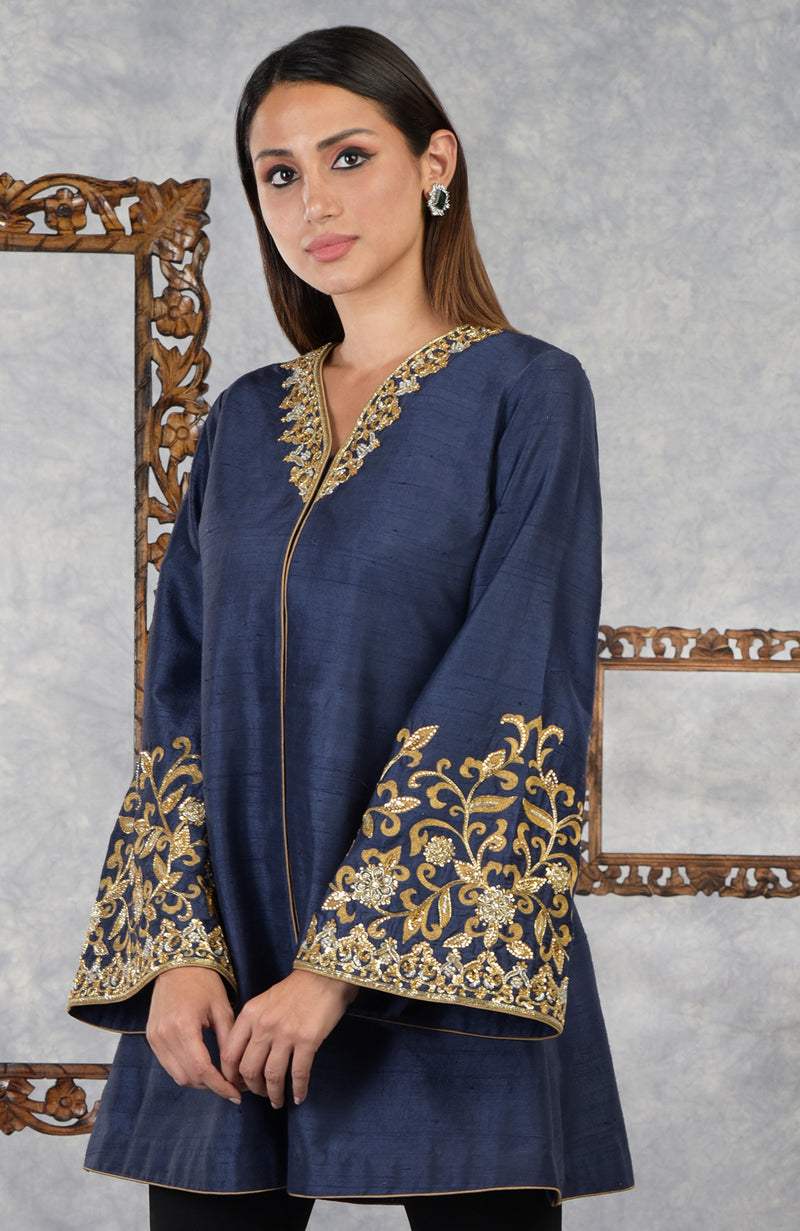 Pomegranate Raw Silk Hand Embroidered Jacket