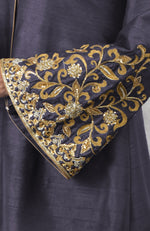 Smoky Violet-Pastel Lilac Raw Silk Hand Embroidered Jacket Set With Dupatta