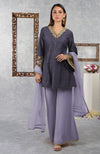 Smoky Violet-Pastel Lilac Raw Silk Hand Embroidered Jacket Set With Dupatta