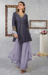 Smoky Violet-Pastel Lilac Raw Silk Hand Embroidered Jacket Set With Dupatta