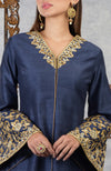 Mood Indigo- Honey Yellow Raw Silk Hand Embroidered Jacket Set With Dupatta
