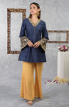 Mood Indigo- Honey Yellow Raw Silk Hand Embroidered Jacket Set With Dupatta