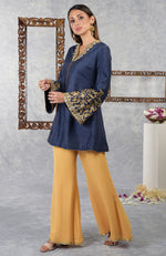 Mood Indigo- Honey Yellow Raw Silk Hand Embroidered Jacket Set With Dupatta