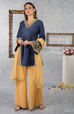 Smoky Violet-Pastel Lilac Raw Silk Hand Embroidered Jacket Set With Dupatta