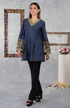 Mood Indigo Raw Silk Hand Embroidered Jacket with High Waisted Flared Pants
