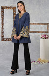 Mood Indigo Raw Silk Hand Embroidered Jacket with High Waisted Flared Pants