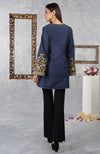 Mood Indigo Raw Silk Hand Embroidered Jacket with High Waisted Flared Pants
