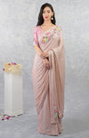 Pink Champagne Floral Sequin Hand Embroidered Saree