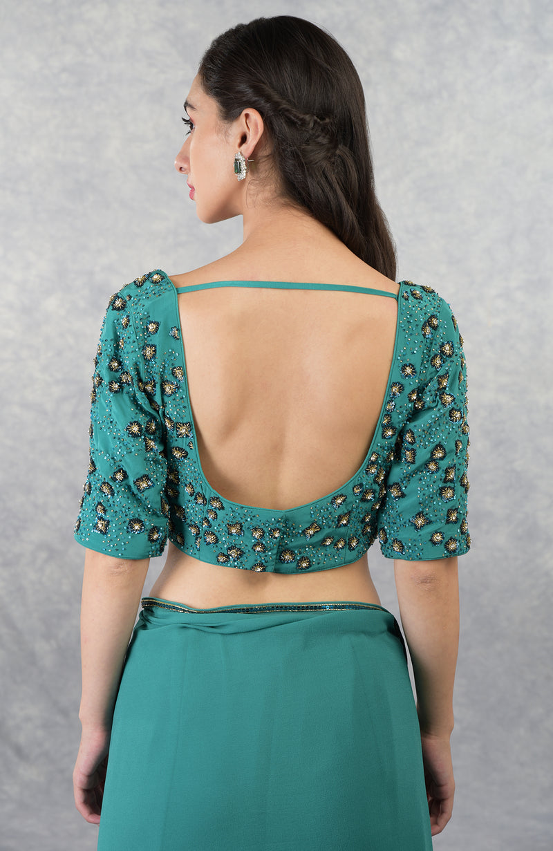 Blue Hand Embroidered Pure Georgette Blouse