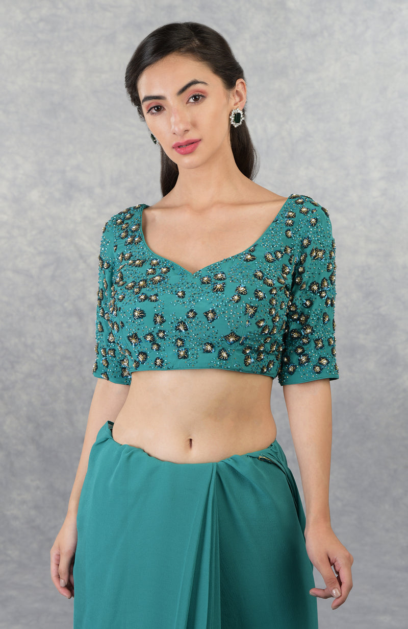 Blue Hand Embroidered Pure Georgette Blouse