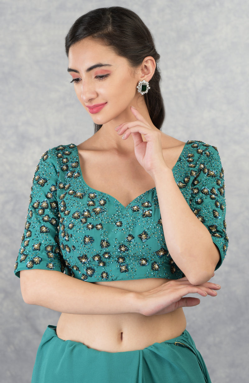 Blue Hand Embroidered Pure Georgette Blouse