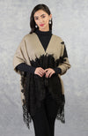 Madonna Beige-Black Chantilly & Swarovski Pure Cashmere Stole