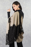 Madonna Beige-Black Chantilly & Swarovski Pure Cashmere Stole