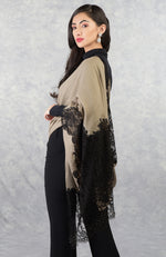 Madonna Beige-Black Chantilly & Swarovski Pure Cashmere Stole