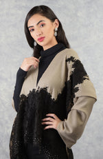 Madonna Beige-Black Chantilly & Swarovski Pure Cashmere Stole