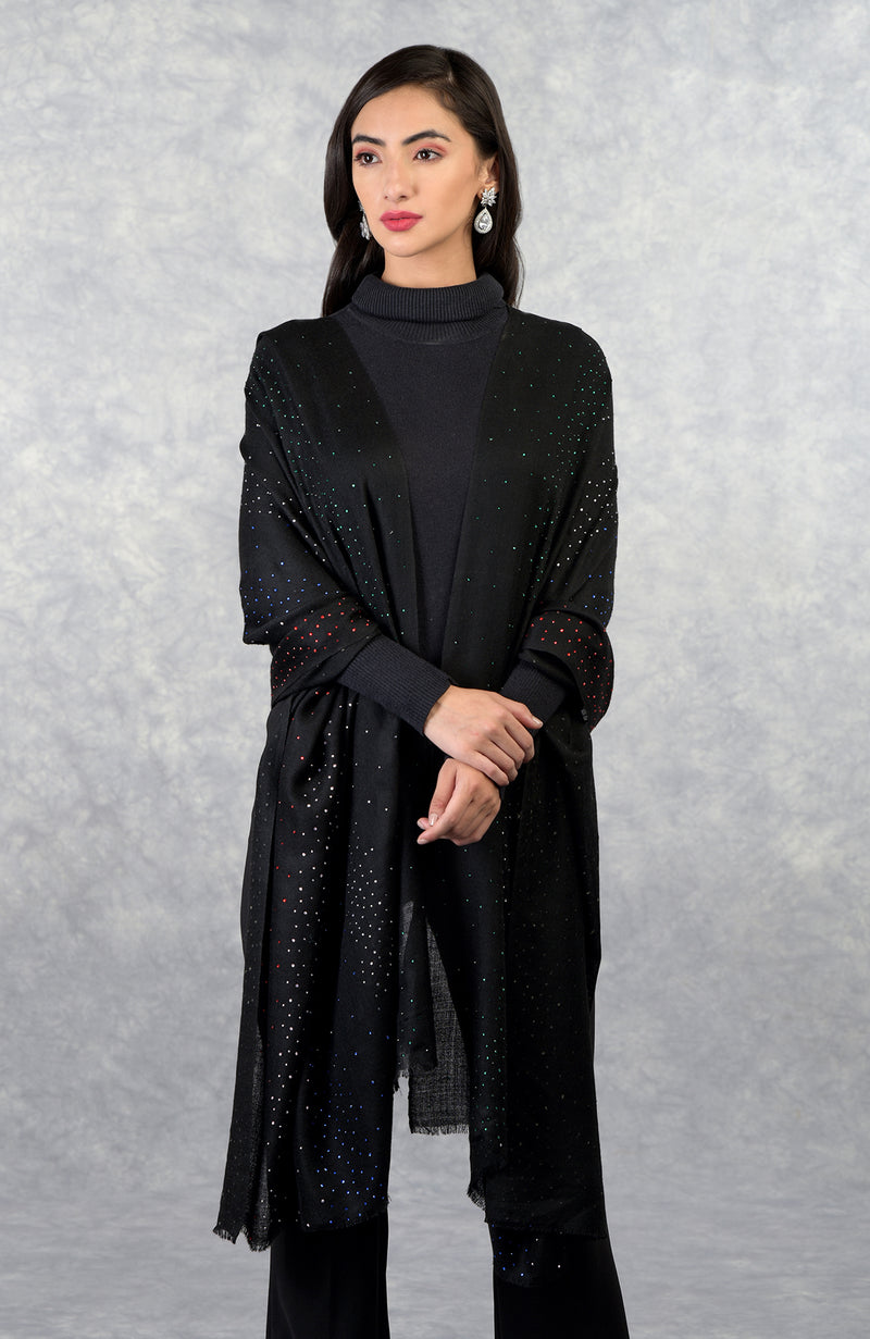 Ira Black Starry Night Swarovski Pure Cashmere Stole
