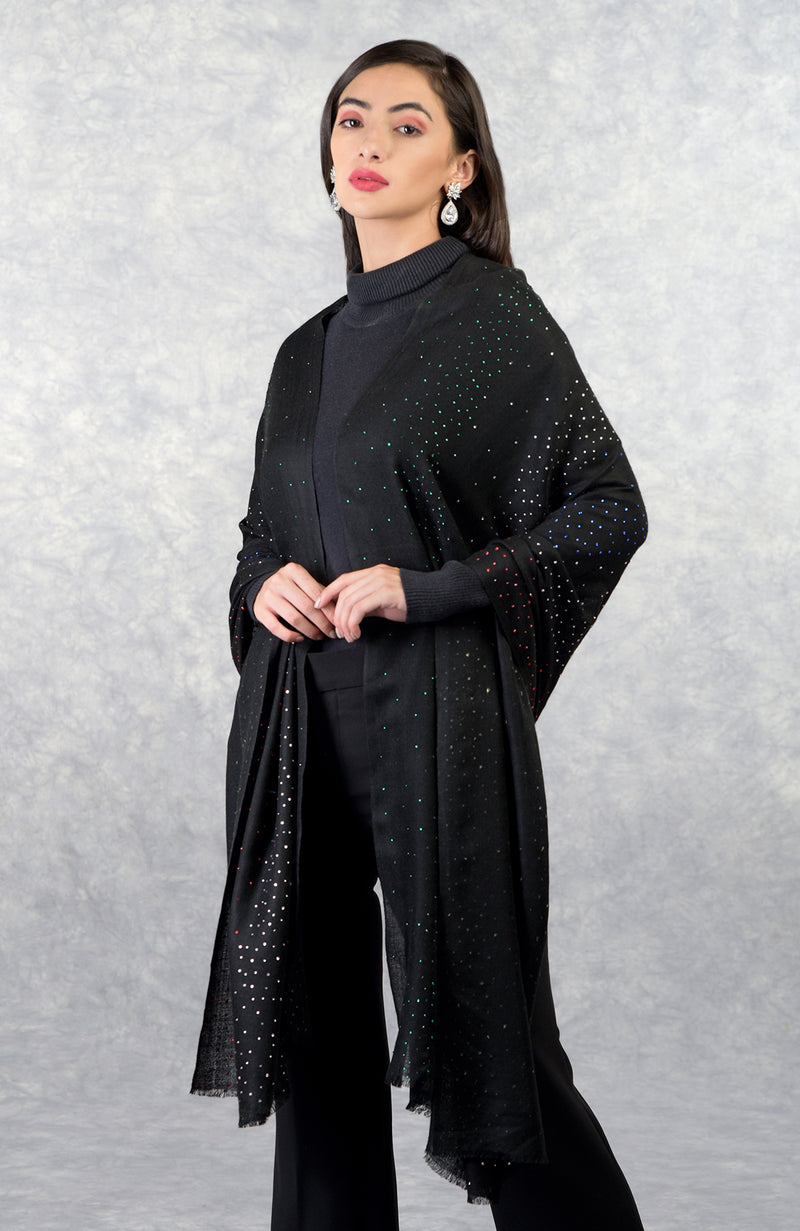 Ira Black Starry Night Swarovski Pure Cashmere Stole
