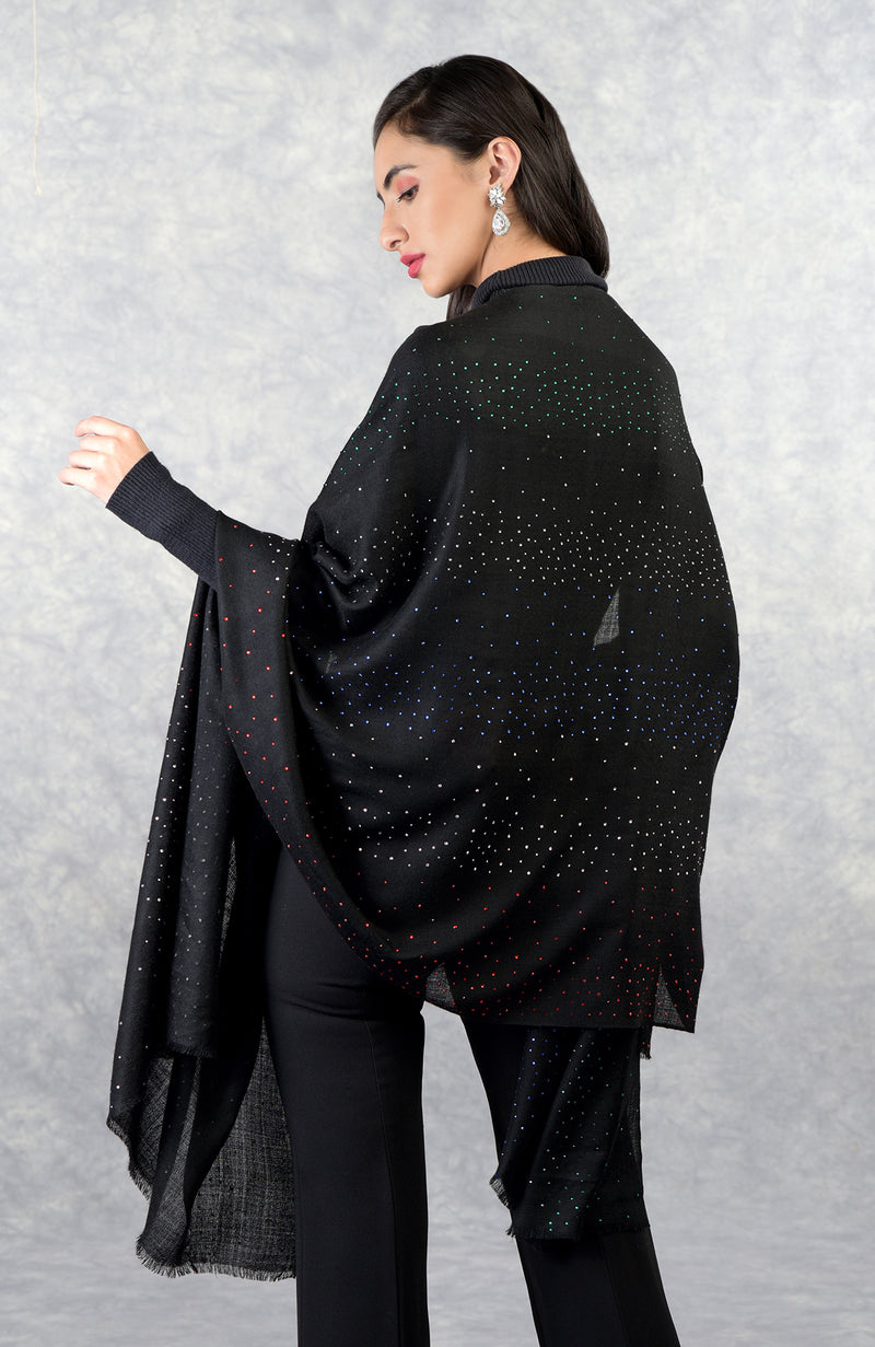 Ira Black Starry Night Swarovski Pure Cashmere Stole