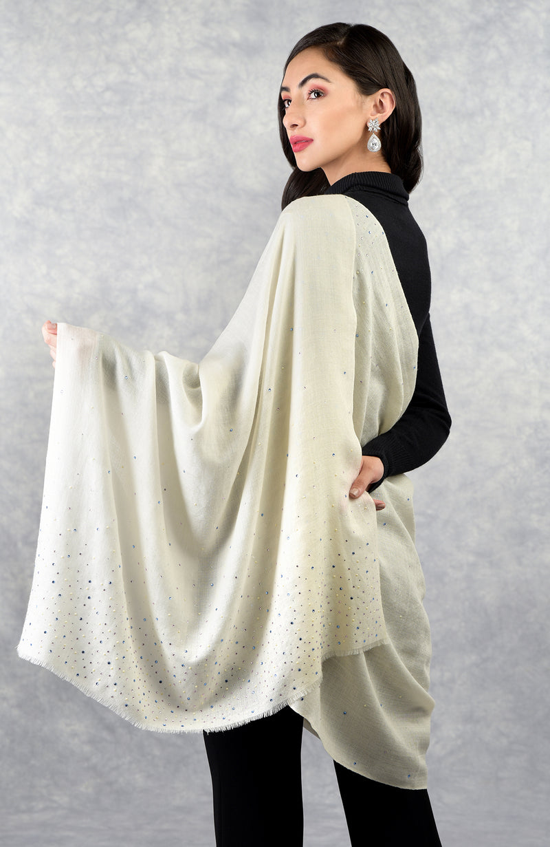 Ira Ivory Twinkle Swarovski Pure Cashmere Stole