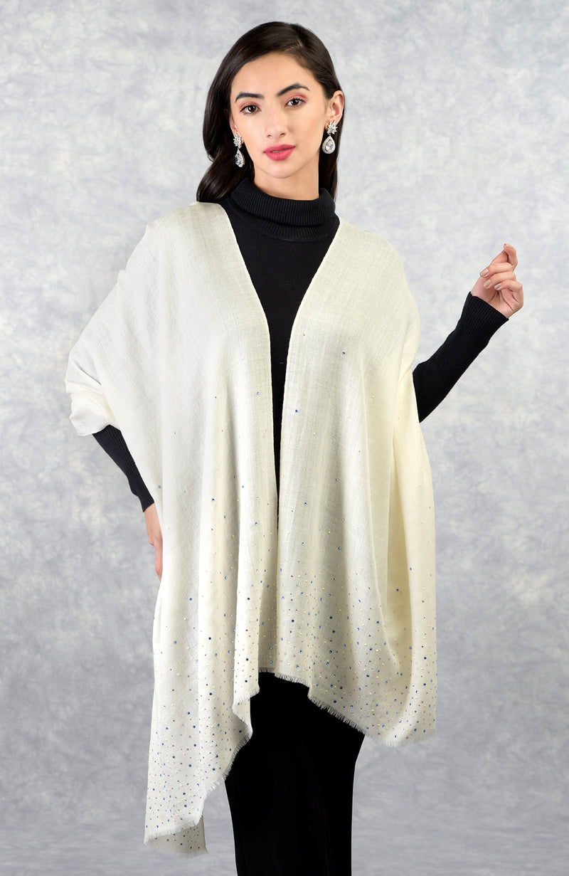 Ira Ivory Twinkle Swarovski Pure Cashmere Stole