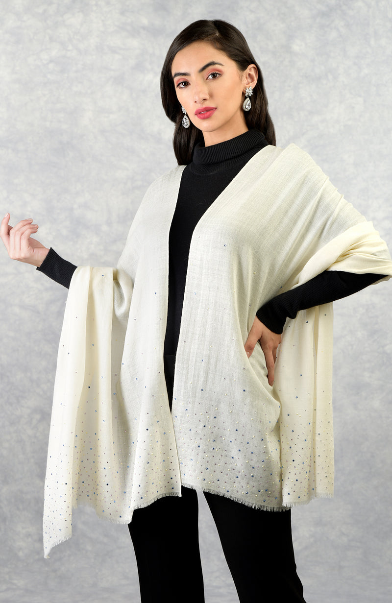 Ira Ivory Twinkle Swarovski Pure Cashmere Stole