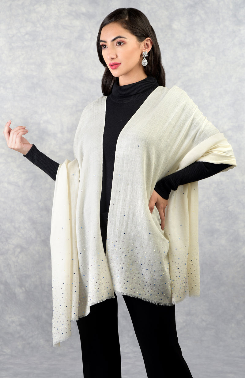 Ira Ivory Twinkle Swarovski Pure Cashmere Stole