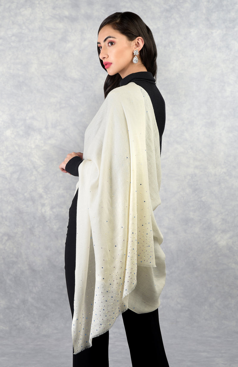 Ira Ivory Twinkle Swarovski Pure Cashmere Stole