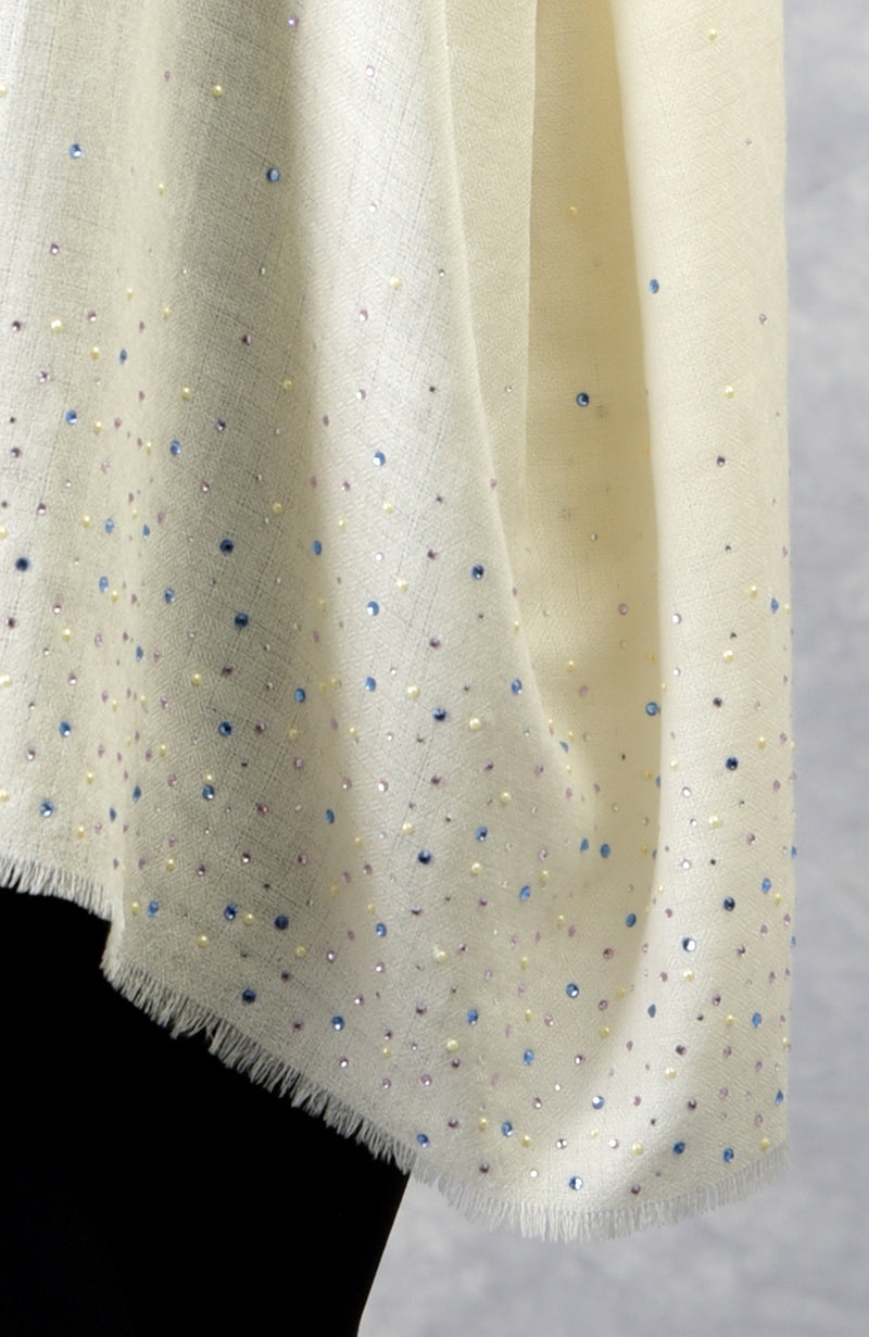 Ira Ivory Twinkle Swarovski Pure Cashmere Stole