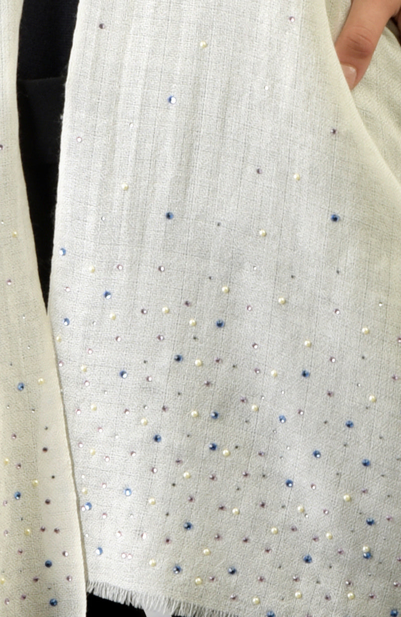 Ira Ivory Twinkle Swarovski Pure Cashmere Stole