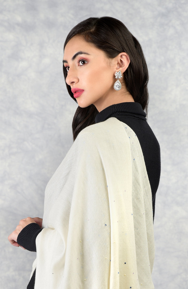 Ira Ivory Twinkle Swarovski Pure Cashmere Stole