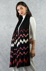 Frida Black Chevron Embroidered Pure Cashmere Stole