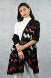 Frida Black Chevron Embroidered Pure Cashmere Stole