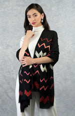 Frida Black Chevron Embroidered Pure Cashmere Stole
