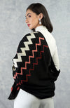 Frida Black Chevron Embroidered Pure Cashmere Stole