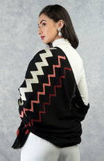 Frida Black Chevron Embroidered Pure Cashmere Stole