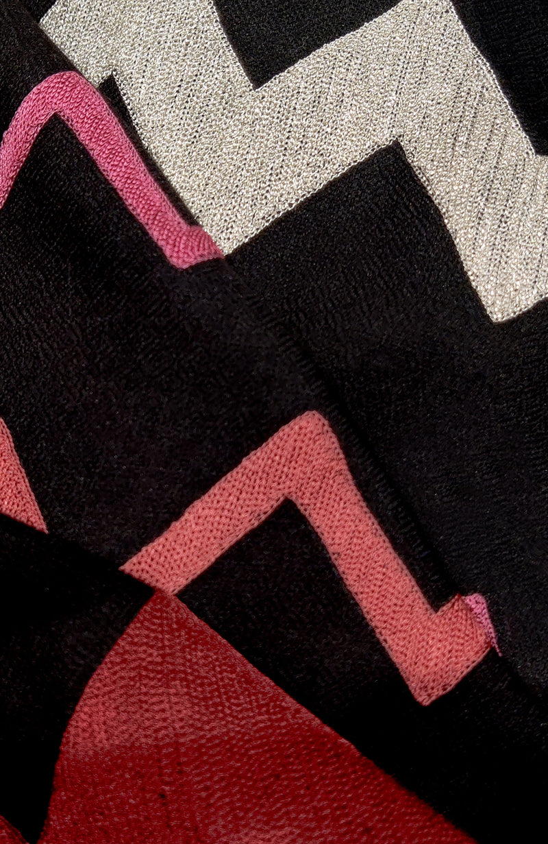 Frida Black Chevron Embroidered Pure Cashmere Stole