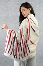 Frida Ivory Musical Notes Embroidered Pure Cashmere Stole