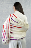 Frida Ivory Musical Notes Embroidered Pure Cashmere Stole