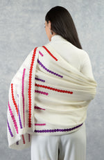 Frida Ivory Musical Notes Embroidered Pure Cashmere Stole
