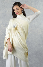 Frida Ivory Starburst Embroidered Pure Cashmere Stole