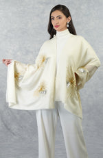 Frida Ivory Starburst Embroidered Pure Cashmere Stole