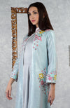 Aqua- Grey Sequin Hand Embroidered Jacket Set