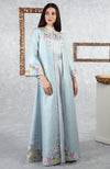 Aqua- Grey Sequin Hand Embroidered Jacket Set